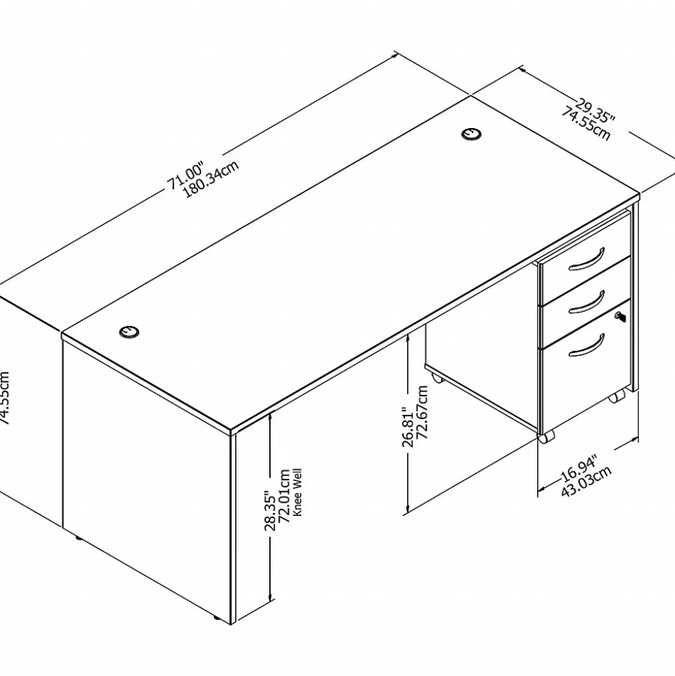 Bush Business Furniture Studio C 72"W Office Desk with Mobile File Cabinet, White (STC013WH)