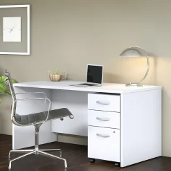 Bush Business Furniture Studio C 60"W Office Desk with Mobile File Cabinet, White (STC014WH)