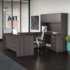 Bush Business Furniture Studio C 72"W U Shaped Desk with Hutch and Mobile File Cabinet, Storm Gray (STC003SG)