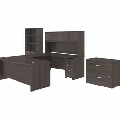 Bush Business Furniture Studio C 72"W U Shaped Desk with Hutch, Bookcase and File Cabinets, Storm Gray (STC001SG)