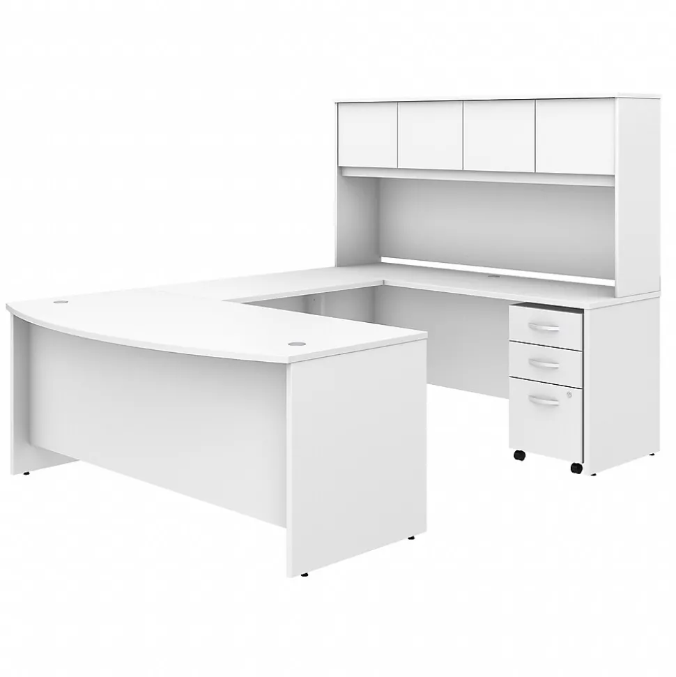 Bush Business Furniture Studio C 72"W U Shaped Desk with Hutch and Mobile File Cabinet, White (STC003WH)