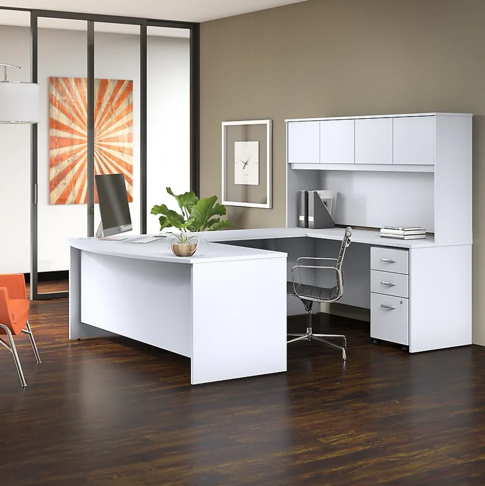 Bush Business Furniture Studio C 72"W U Shaped Desk with Hutch and Mobile File Cabinet, White (STC003WH)