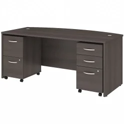 Bush Business Furniture Studio C 72"W Bow Front Desk with Mobile File Cabinets, Storm Gray (STC012SG)