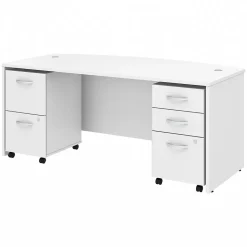 Bush Business Furniture Studio C 72"W Bow Front Desk with Mobile File Cabinets, White (STC012WH)