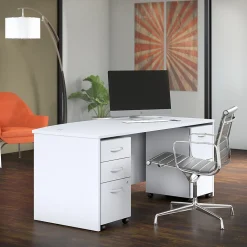 Bush Business Furniture Studio C 72"W Bow Front Desk with Mobile File Cabinets, White (STC012WH)