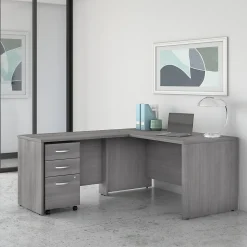 Bush Business Furniture Studio C 60"W L Shaped Desk with Mobile File Cabinet and Return, Platinum Gray (STC008PGSU)