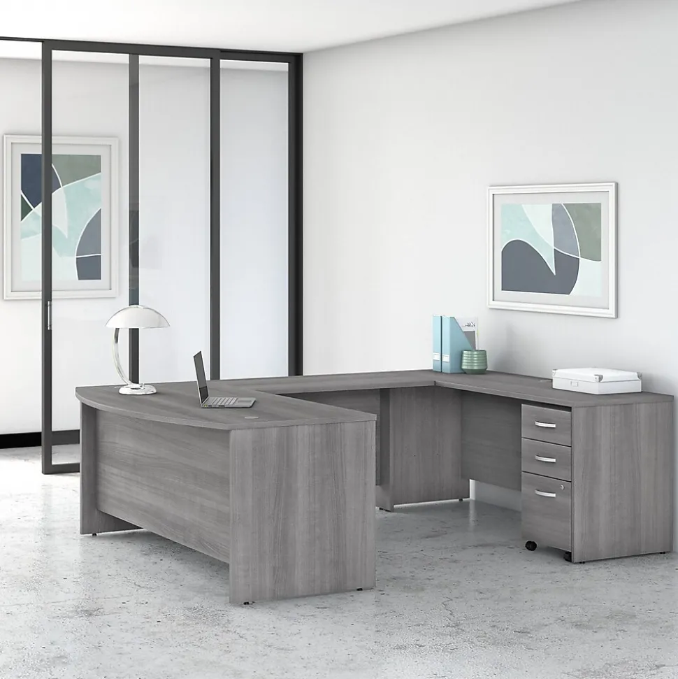 Bush Business Furniture Studio C 72"W U Shaped Desk with Mobile File Cabinet, Platinum Gray (STC004PGSU)