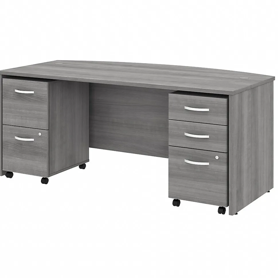 Bush Business Furniture Studio C 72"W Bow Front Desk with Mobile File Cabinets, Platinum Gray (STC012PGSU)