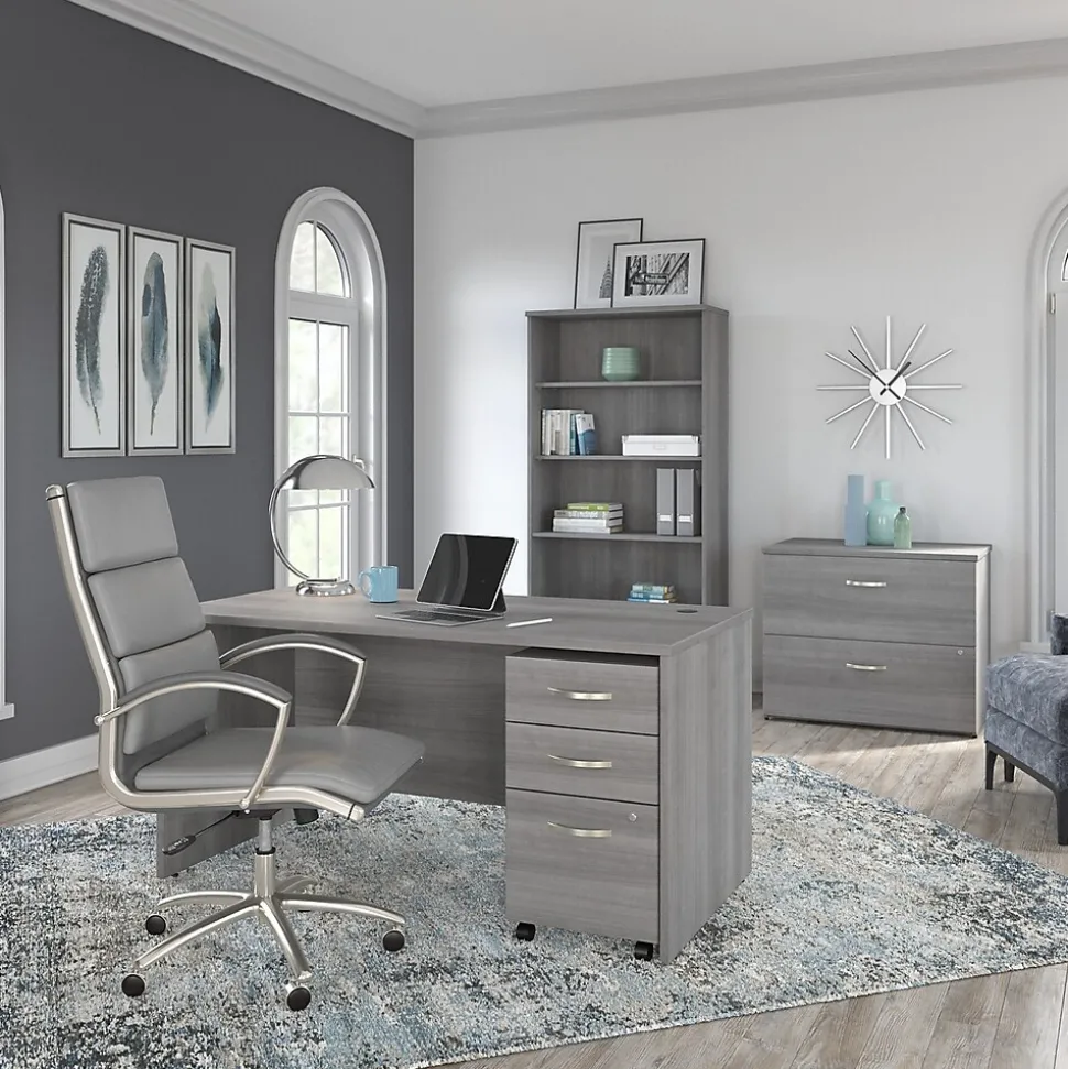 Bush Business Furniture Studio C 60"W Office Desk with Mobile File Cabinet, Platinum Gray (STC014PGSU)
