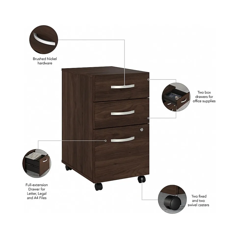 Bush Business Furniture Studio C 72"W Office Desk with Mobile File Cabinet, Black Walnut (STC013BWSU)