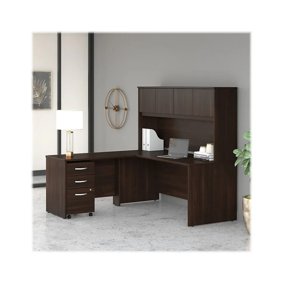 Bush Business Furniture Studio C 72"W L Shaped Desk with Hutch, Mobile File Cabinet and Return, Black Walnut (STC006BWSU)