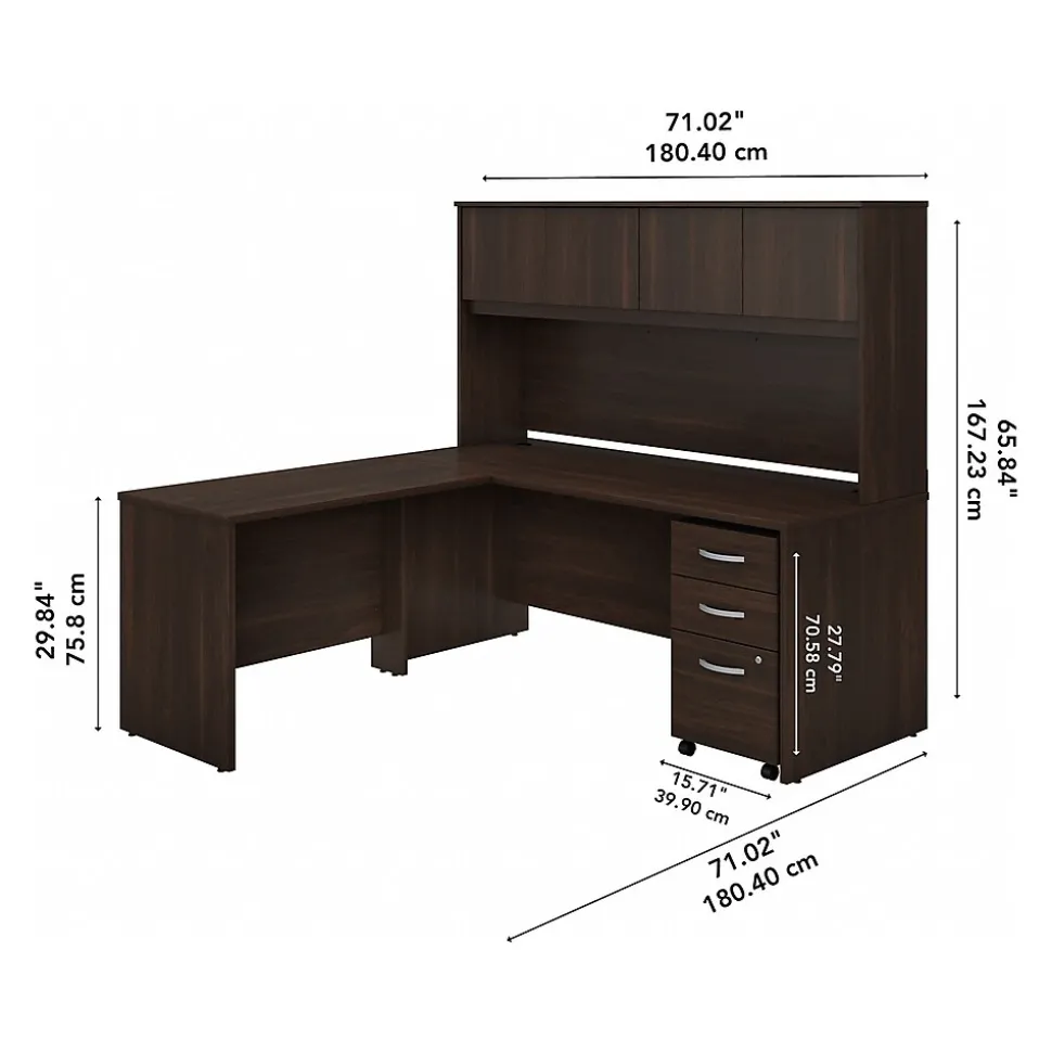 Bush Business Furniture Studio C 72"W L Shaped Desk with Hutch, Mobile File Cabinet and Return, Black Walnut (STC006BWSU)