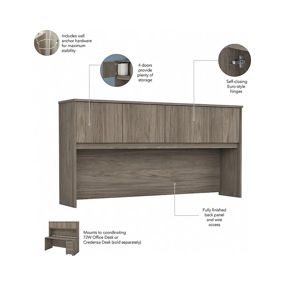 Bush Business Furniture Studio C 72"W L Shaped Desk with Hutch, Mobile File Cabinet and Return, Modern Hickory (STC006MHSU)