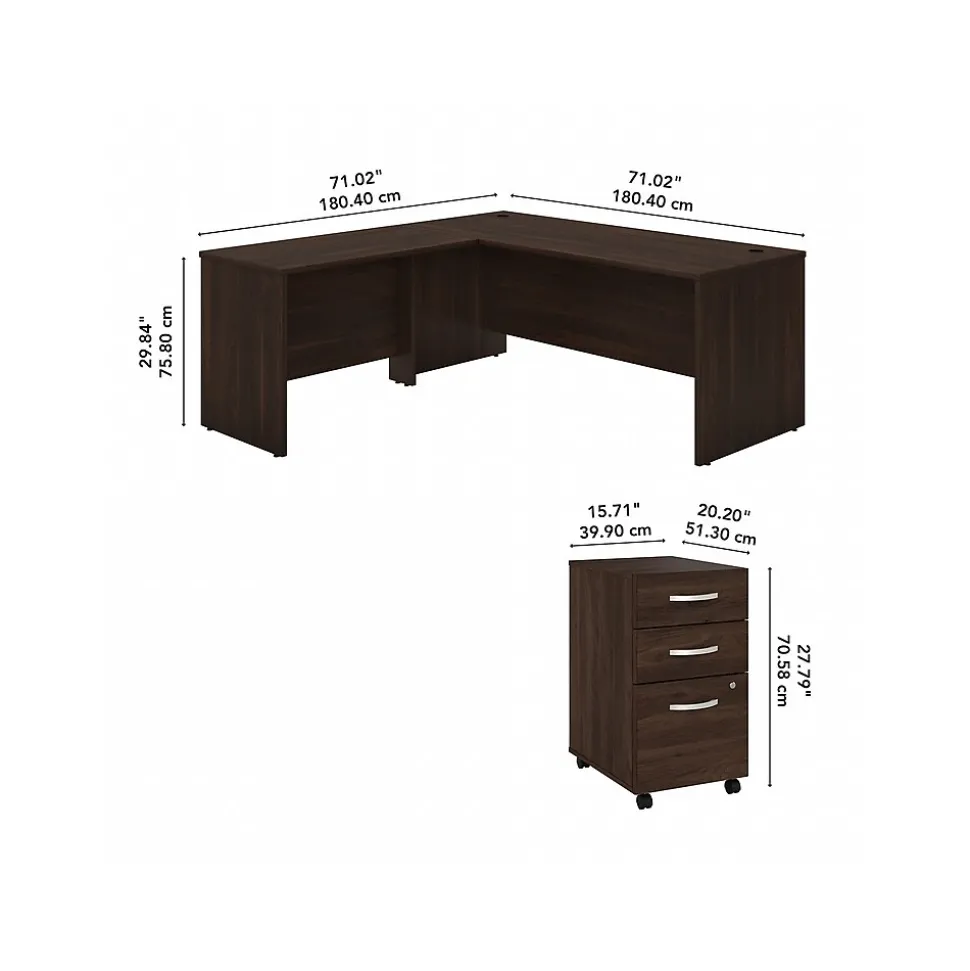 Bush Business Furniture Studio C 72"W L Shaped Desk with Mobile File Cabinet and Return, Black Walnut (STC007BWSU)