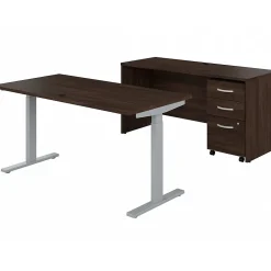 Bush Business Furniture Studio C 60"W Electric Adjustable Standing Desk with Credenza and File, Black Walnut (STC017BWSU)