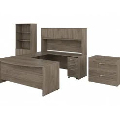 Bush Business Furniture Studio C 72"W U-Shaped Desk, Hutch, Bookcase, and File Cabinets, Modern Hickory (STC001MHSU)