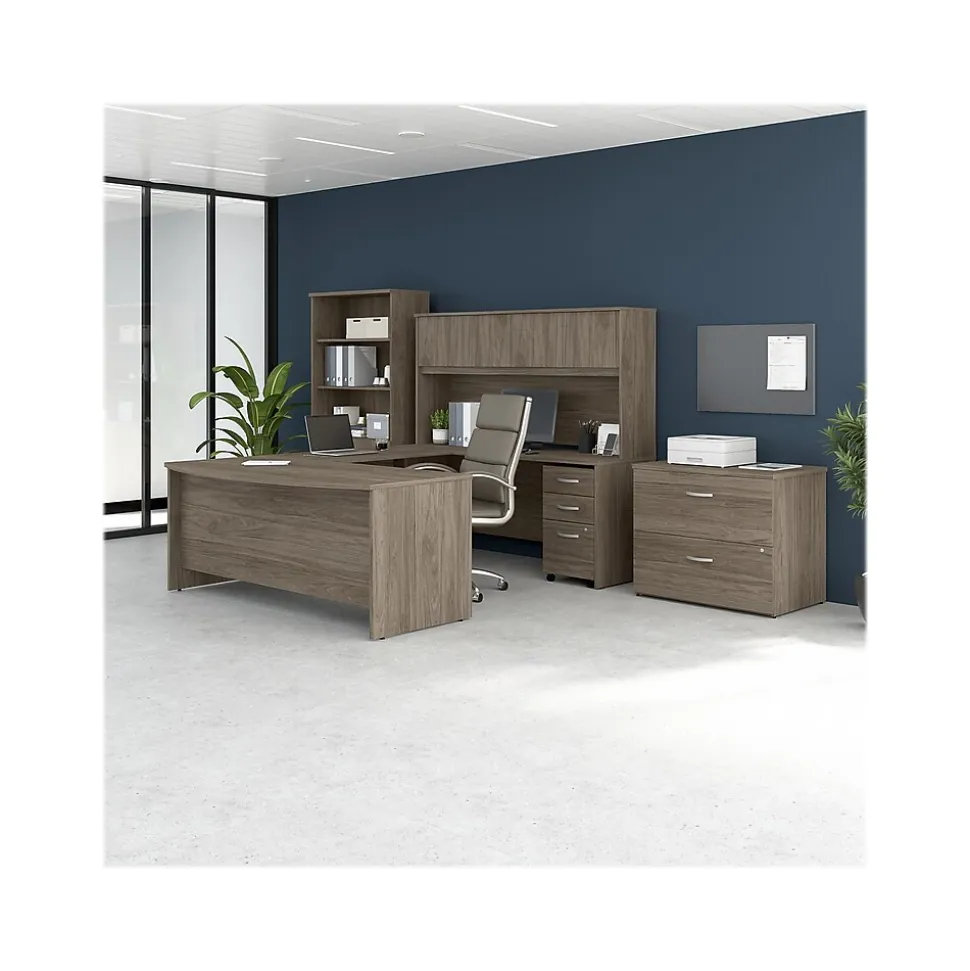 Bush Business Furniture Studio C 72"W U-Shaped Desk, Hutch, Bookcase, and File Cabinets, Modern Hickory (STC001MHSU)