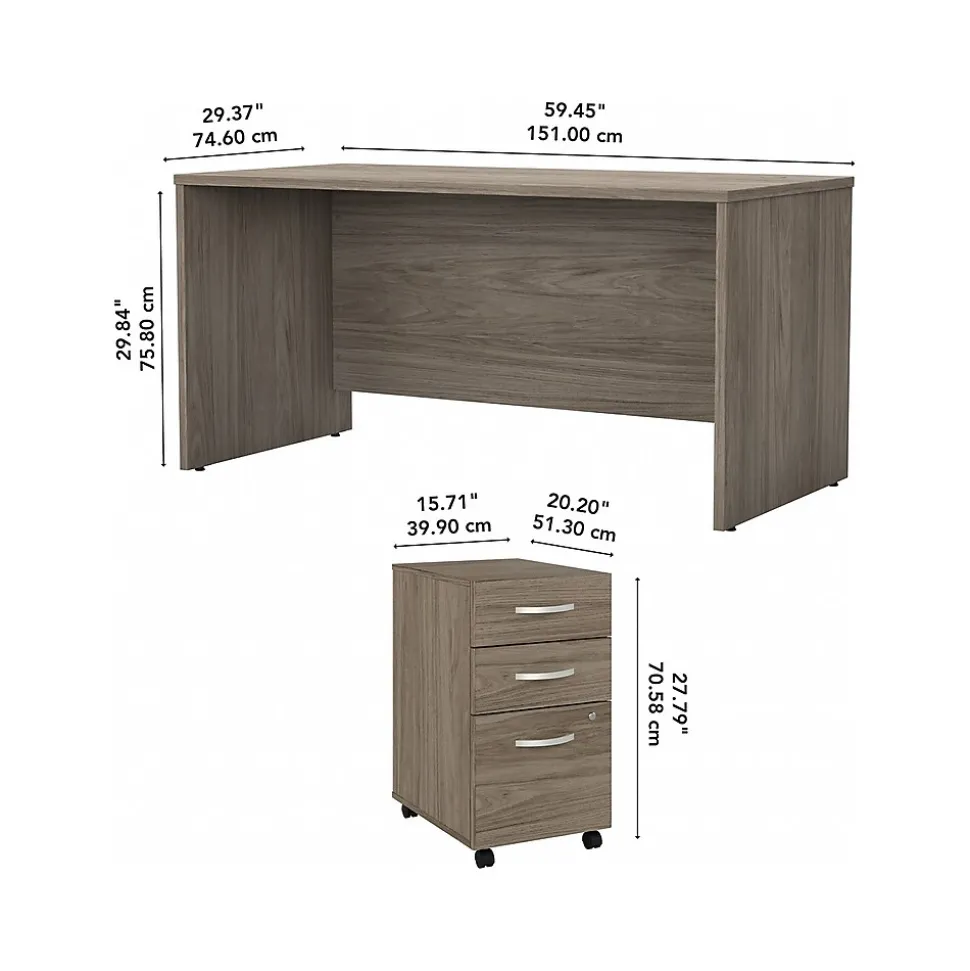 Bush Business Furniture Studio C 60"W Office Desk with Mobile File Cabinet, Modern Hickory (STC014MHSU)