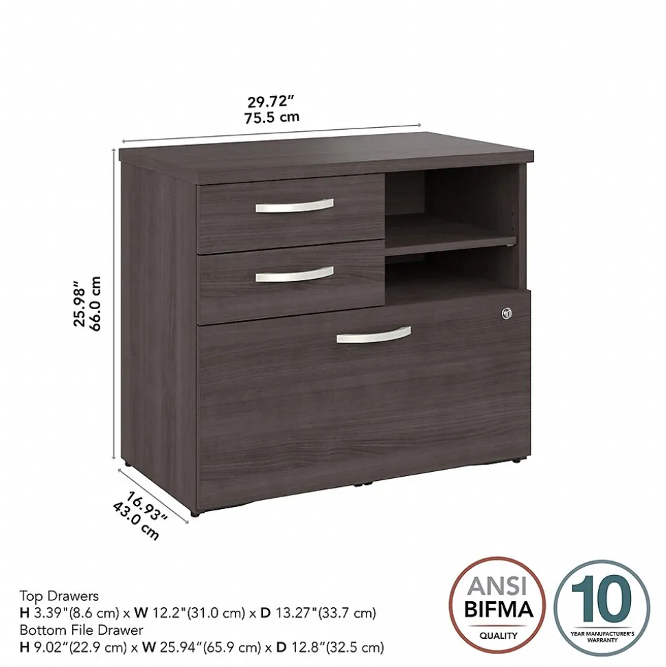 Bush Business Furniture Studio A 26" Office Storage Cabinet with 2 Shelves and Drawers, Storm Gray (SDF130SGSU-Z)