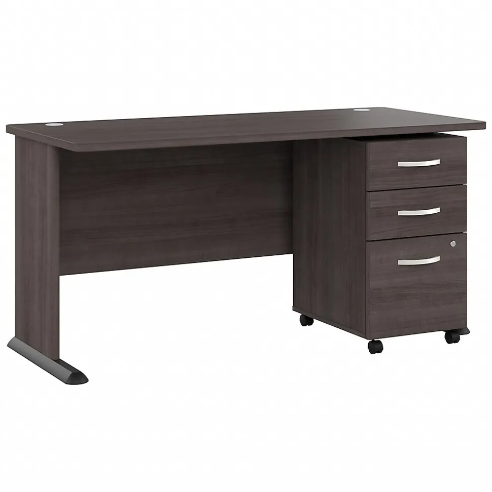 Bush Business Furniture Studio A 60"W Computer Desk with 3 Drawer Mobile File Cabinet, Storm Gray (STA002SGSU)