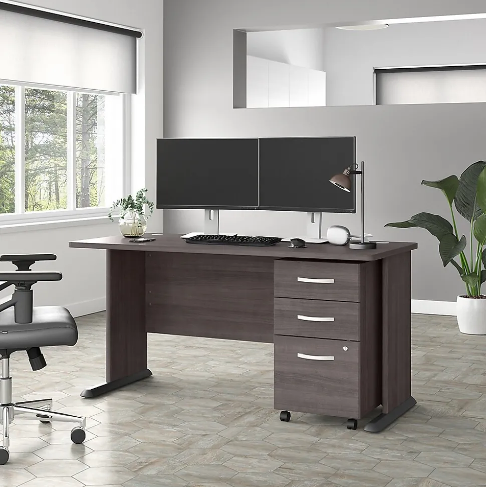 Bush Business Furniture Studio A 60"W Computer Desk with 3 Drawer Mobile File Cabinet, Storm Gray (STA002SGSU)