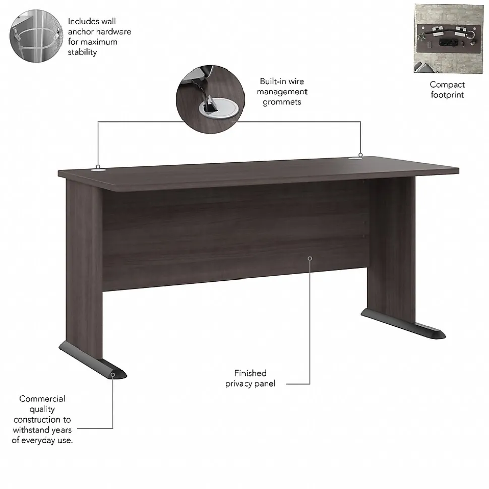 Bush Business Furniture Studio A 60"W Computer Desk with 3 Drawer Mobile File Cabinet, Storm Gray (STA002SGSU)