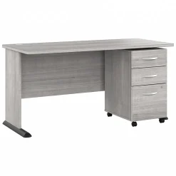 Bush Business Furniture Studio A 60"W Computer Desk with 3 Drawer Mobile File Cabinet, Platinum Gray (STA002PGSU)