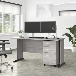 Bush Business Furniture Studio A 60"W Computer Desk with 3 Drawer Mobile File Cabinet, Platinum Gray (STA002PGSU)