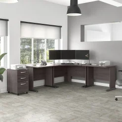 Bush Business Furniture Studio A 83"W Large Corner Desk with 3 Drawer Mobile File Cabinet, Storm Gray (STA003SGSU)