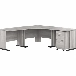 Bush Business Furniture Studio A 83"W Large Corner Desk with 3 Drawer Mobile File Cabinet, Platinum Gray (STA003PGSU)
