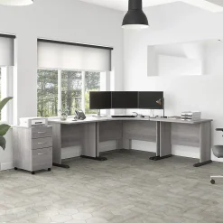 Bush Business Furniture Studio A 83"W Large Corner Desk with 3 Drawer Mobile File Cabinet, Platinum Gray (STA003PGSU)