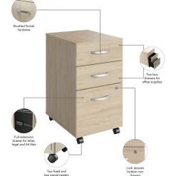 Bush Business Furniture Studio C 3 Drawer Mobile File Cabinet, Natural Elm (SCF216NESU)