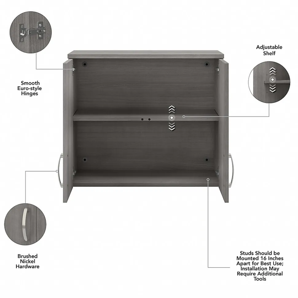 Bush Business Furniture Universal 24" Wall Cabinet with Doors and 2 Shelves, Platinum Gray (UNS428PG)