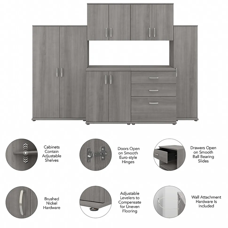 Bush Business Furniture Universal 62" 6-Piece Modular Storage Set with 14 Shelves, Platinum Gray (UNS002PG)