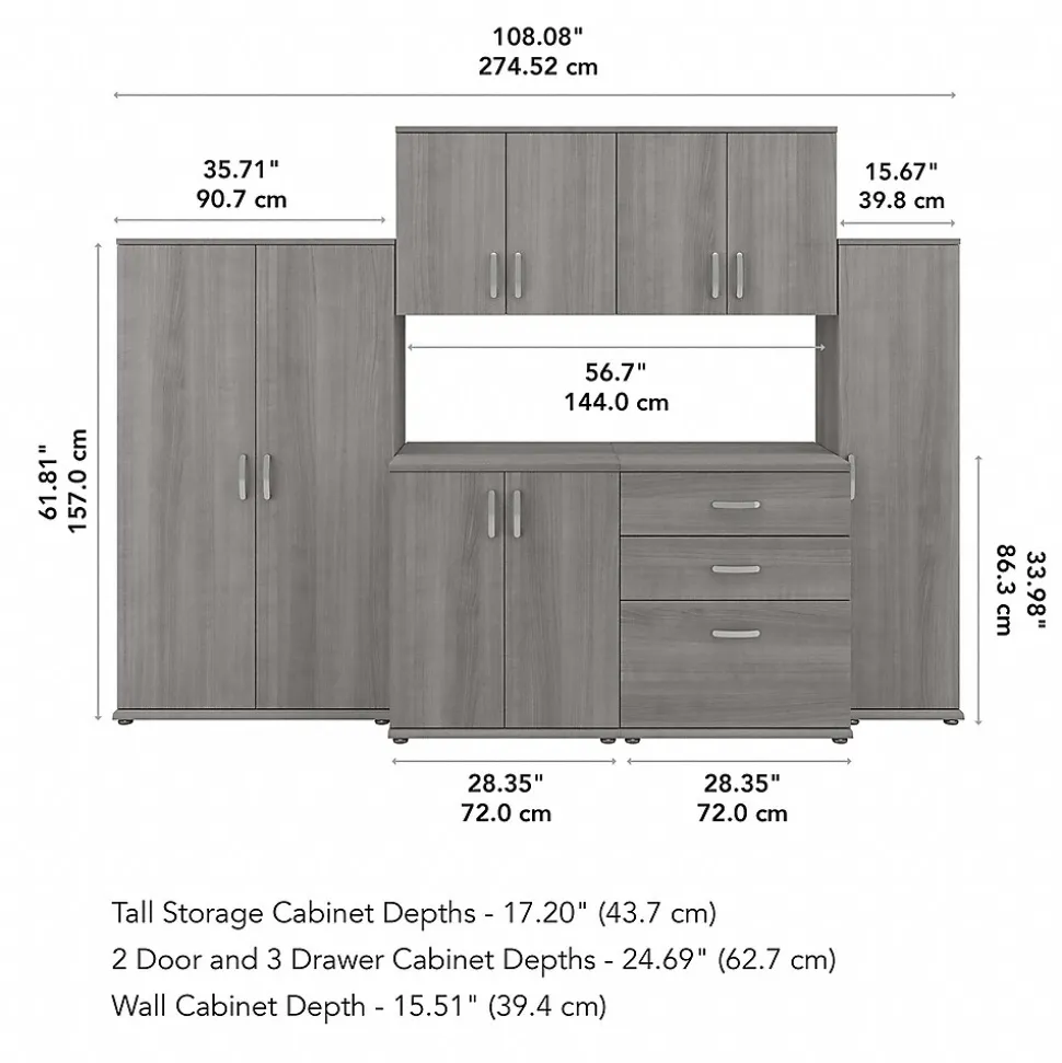 Bush Business Furniture Universal 62" 6-Piece Modular Storage Set with 14 Shelves, Platinum Gray (UNS002PG)
