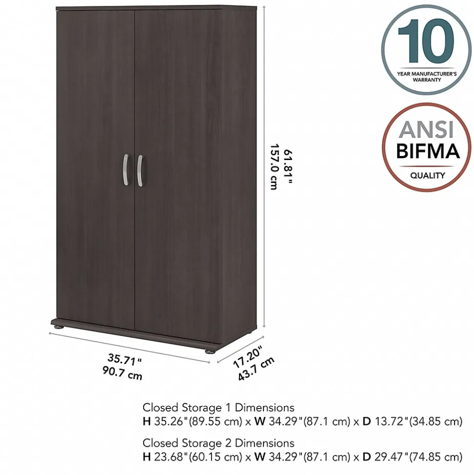 Bush Business Furniture Universal 62" Tall Storage Cabinet with Doors and 5 Shelves, Storm Gray (UNS136SGK)