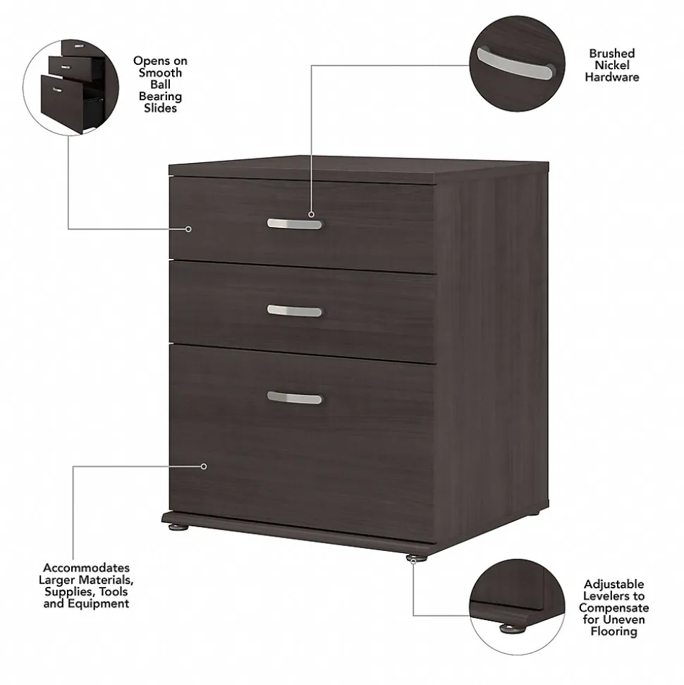 Bush Business Furniture Universal 34" Floor Storage Cabinet with 3 Drawers, Storm Gray (UNS328SG)