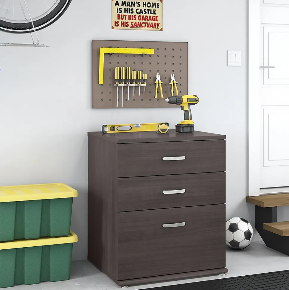 Bush Business Furniture Universal 34" Floor Storage Cabinet with 3 Drawers, Storm Gray (UNS328SG)