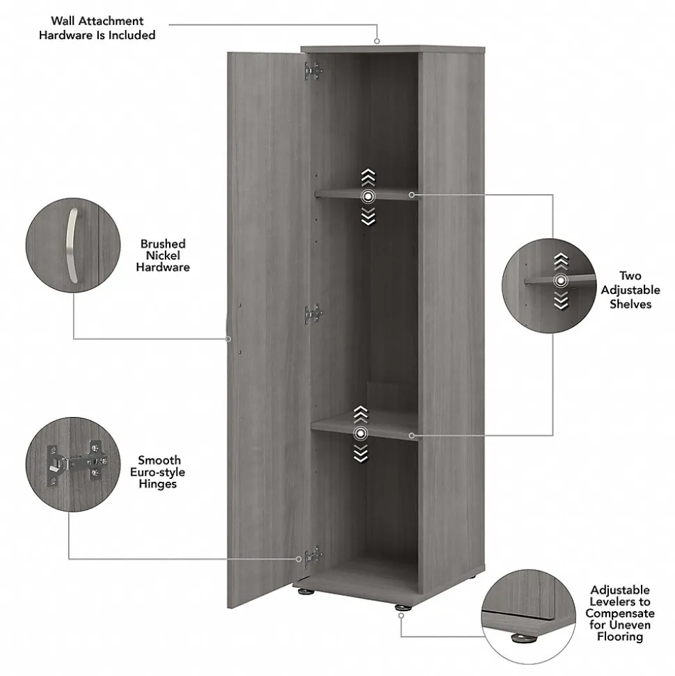 Bush Business Furniture Universal 62" Tall Narrow Storage Cabinet with Door and 3 Shelves, Platinum Gray (UNS116PG)