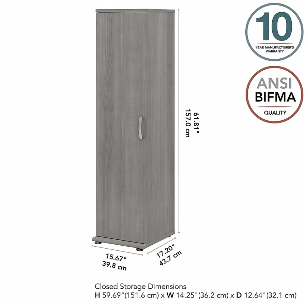 Bush Business Furniture Universal 62" Tall Narrow Storage Cabinet with Door and 3 Shelves, Platinum Gray (UNS116PG)