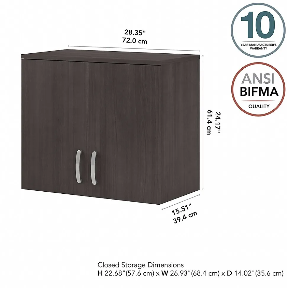 Bush Business Furniture Universal 24" Wall Cabinet with Doors and 2 Shelves, Storm Gray (UNS428SG)