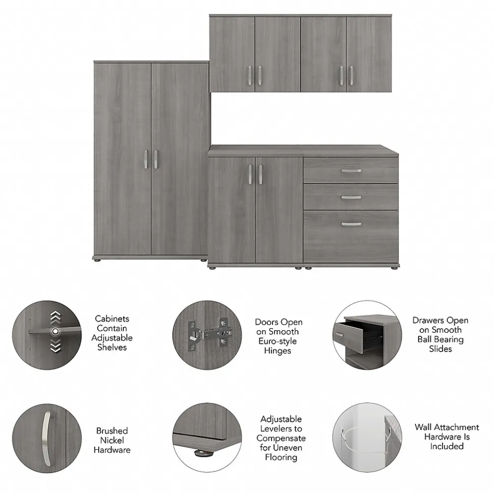 Bush Business Furniture Universal 62" 5-Piece Modular Storage Set with 11 Shelves, Platinum Gray (UNS003PG)