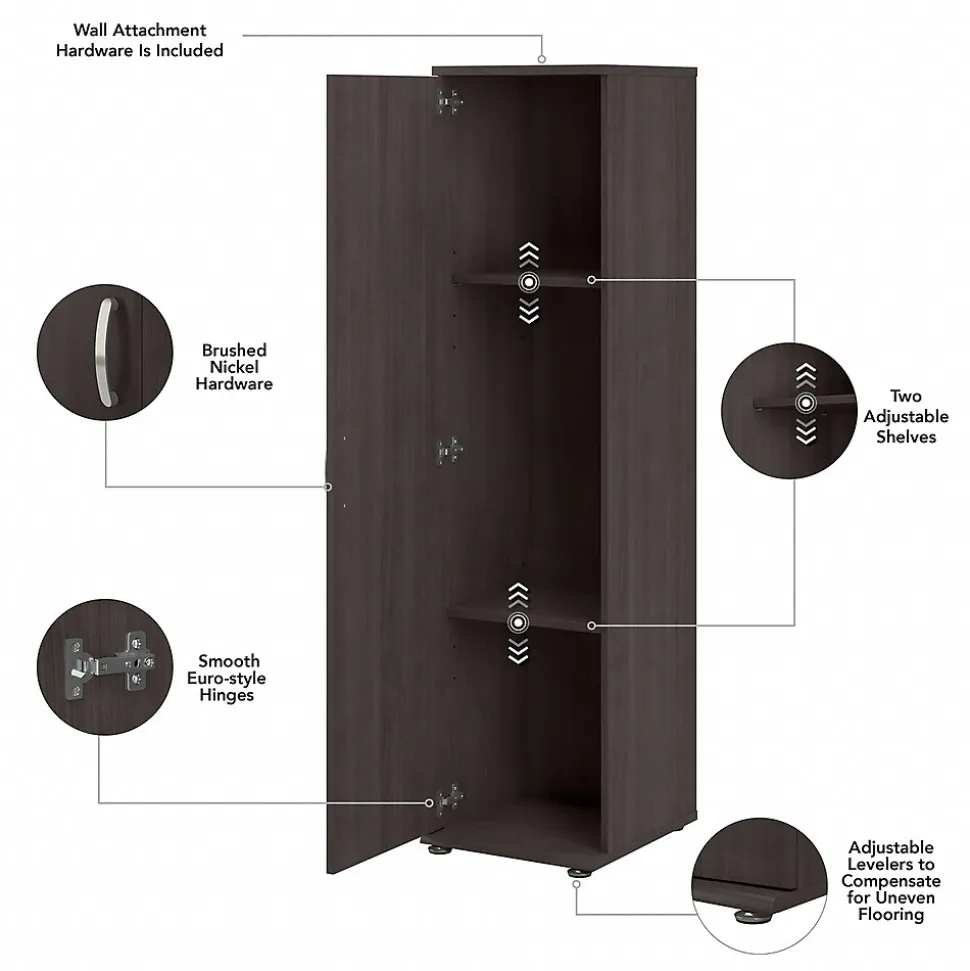 Bush Business Furniture Universal 62" Tall Narrow Storage Cabinet with Door and 3 Shelves, Storm Gray (UNS116SG)
