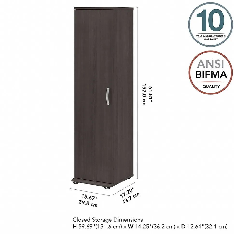 Bush Business Furniture Universal 62" Tall Narrow Storage Cabinet with Door and 3 Shelves, Storm Gray (UNS116SG)