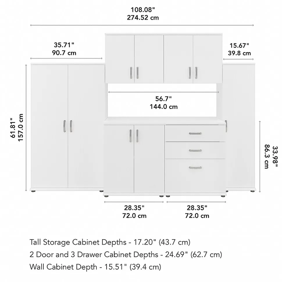 Bush Business Furniture Universal 62" 6-Piece Modular Storage Set with 14 Shelves, White (UNS002WH)