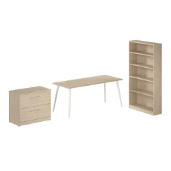 Bush Business Furniture Vista 72"W Desk with Lateral File Cabinet and Bookcase, Natural Elm (VST011NESU)