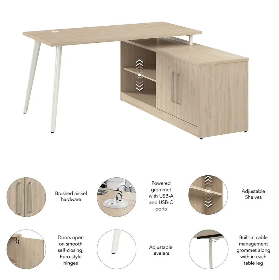 Bush Business Furniture Vista 60"W L Shaped Desk with Low Storage Cabinet, Natural Elm (VST006NE)