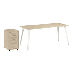 Bush Business Furniture Vista 72"W Desk with 3 Drawer Mobile File Cabinet, Natural Elm (VST001NESU)