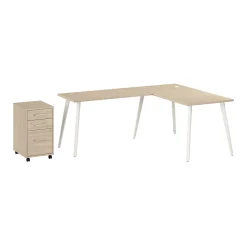 Bush Business Furniture Vista 60"W L Shaped Desk with Mobile File Cabinet, Natural Elm (VST008NESU)