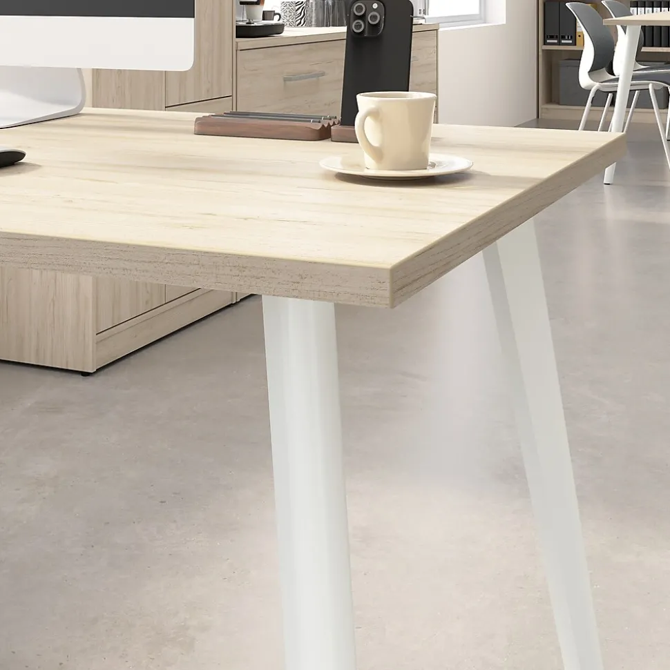 Bush Business Furniture Vista 60"W L Shaped Desk with Low Storage Cabinet and Wardrobe, Natural Elm (VST010NE)